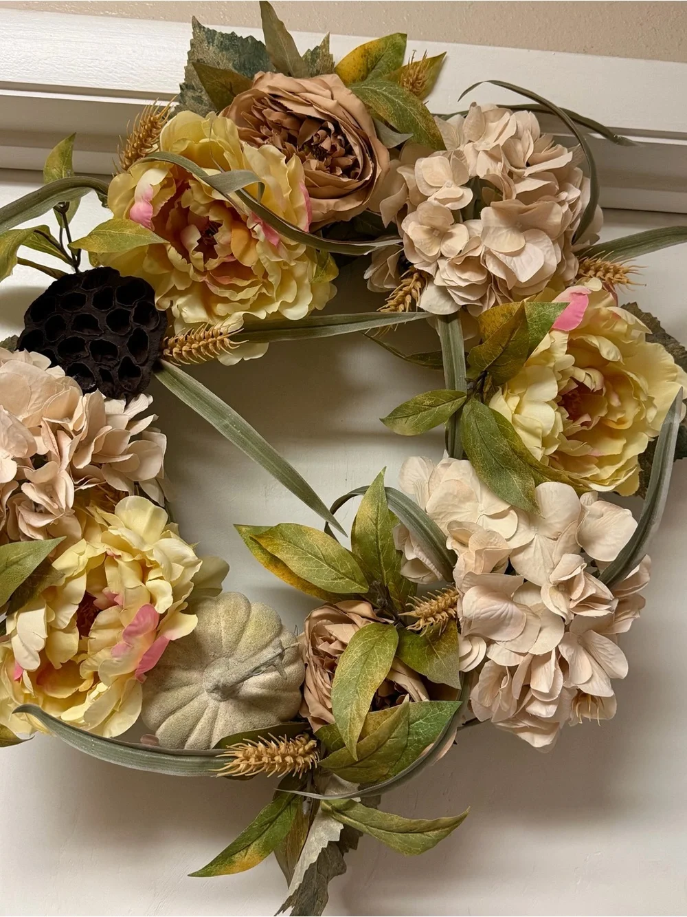 Neutral Pink & Cream Floral Wreath – Decorative Home Accent